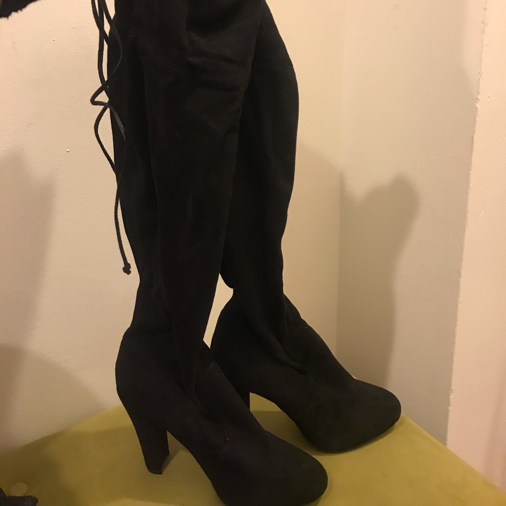 Black Faux Suede Knee High Boots